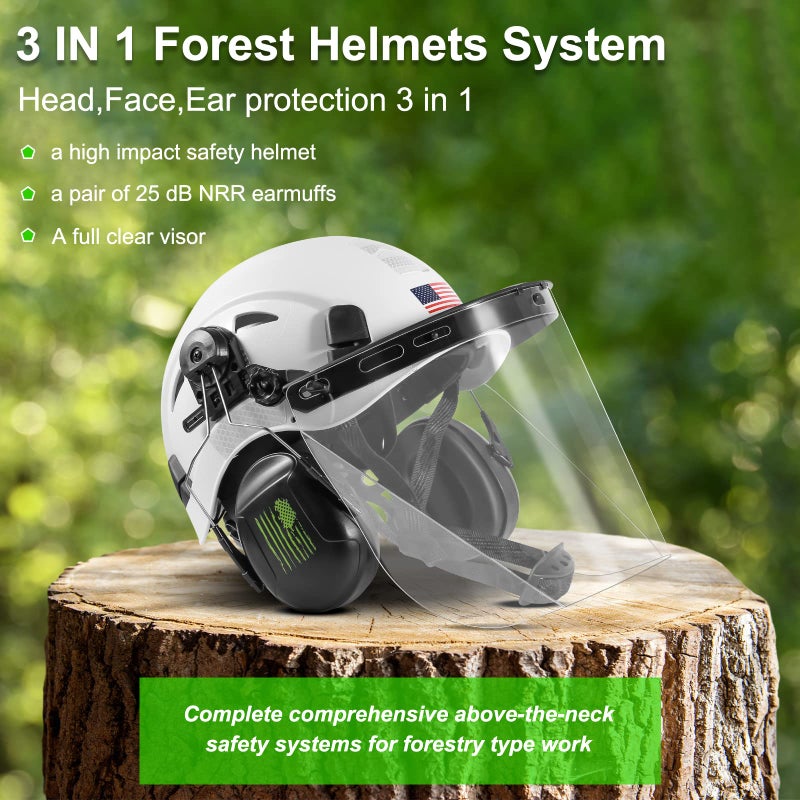 GREEN DEVIL Forestry Safety Helmet Chainsaw Helmet with Polycarbonate Full Clear Visor and Ear Muffs 3 in 1 Forestry Hard Hat - Image 2